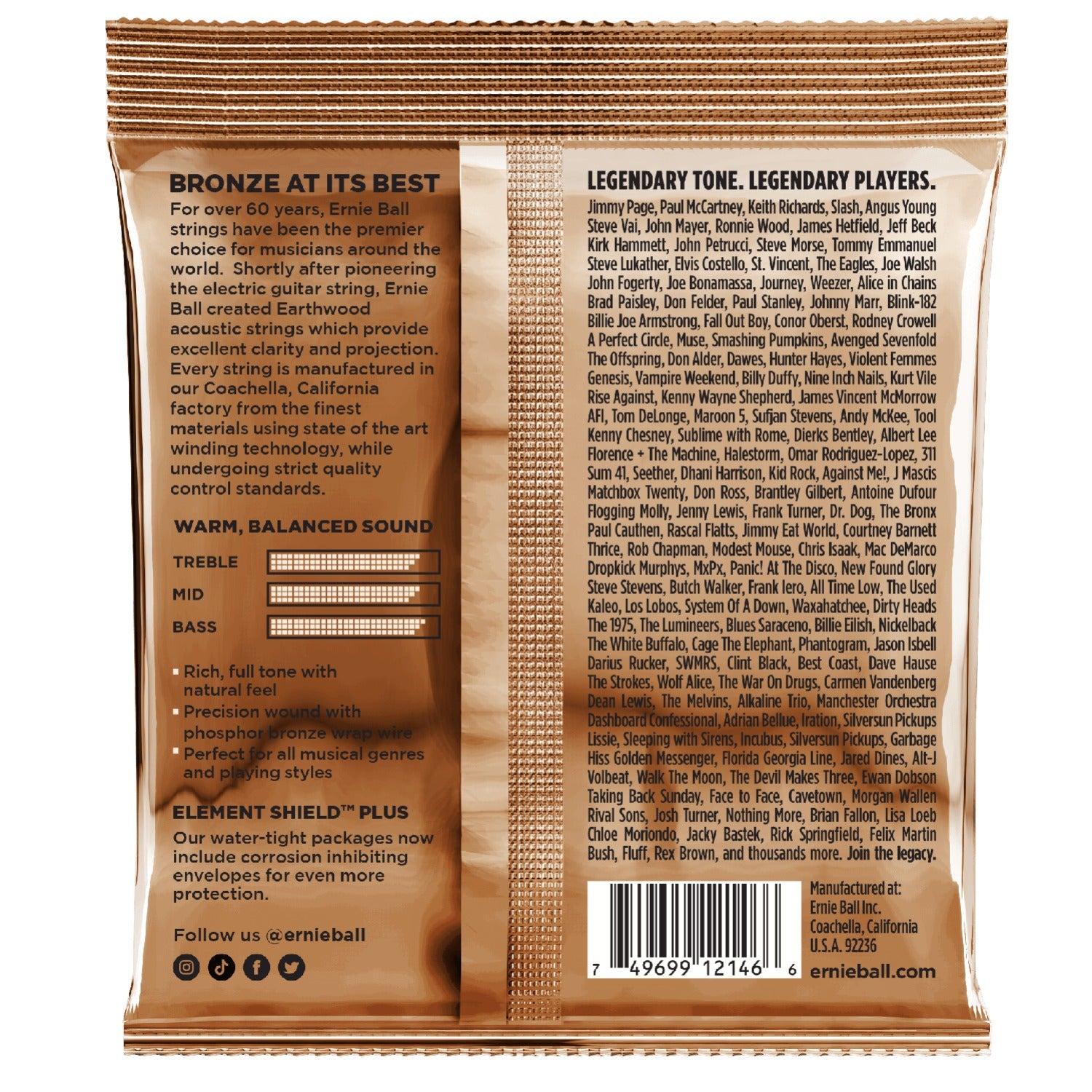 Ernie Ball Acoustic Guitar Strings Ernie Ball 2146 Medium Light Earthwood Phosphor Bronze Acoustic Strings - .012-.054