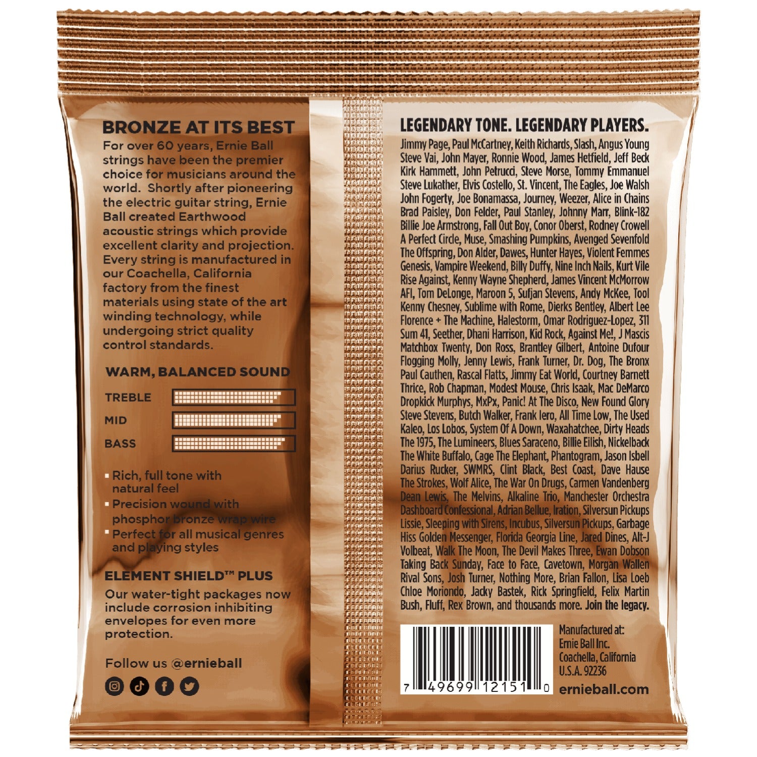 Ernie Ball Acoustic Guitar Strings Ernie Ball 2151 Rock And Blues Earthwood Phosophor Bronze Acoustic Strings - .010-.052