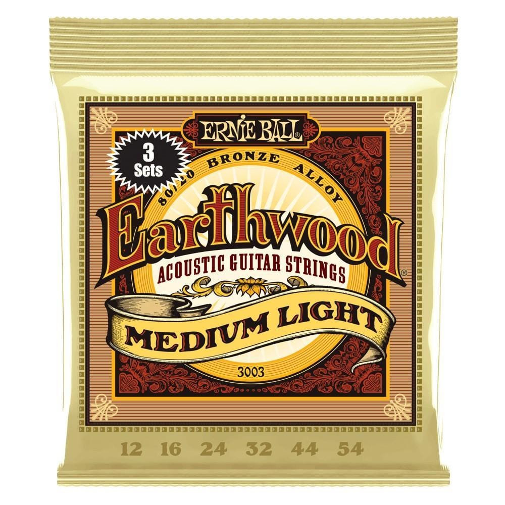 Ernie Ball Acoustic Guitar Strings Ernie Ball 3003 Earthwood 80/20 Bronze Acoustic Guitar Strings - Medium Light - 3 Pack - 12-54 Gauge