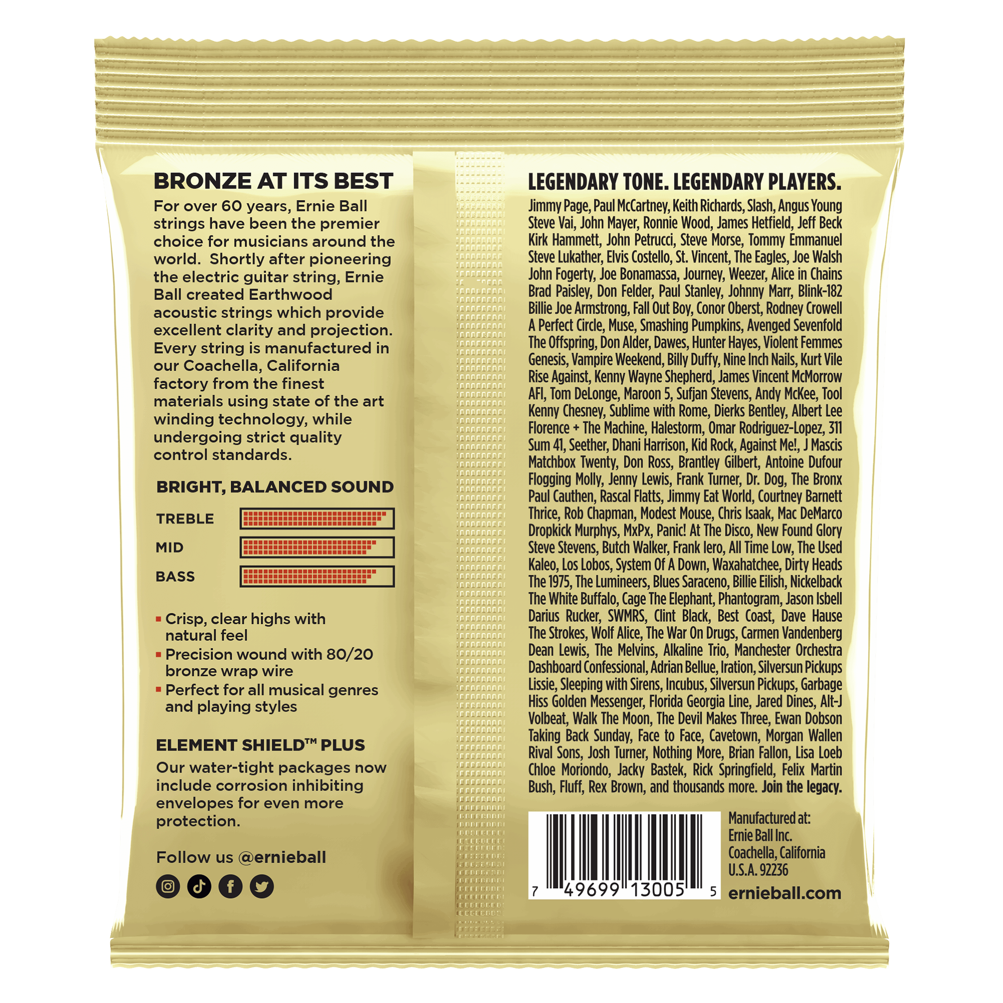 ernie ball acoustic guitar strings ernie ball 3005 custom medium earthwood 80/20 bronze acoustic guitar strings 3 pack - .12.5-.56
