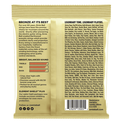 ernie ball acoustic guitar strings ernie ball 3005 custom medium earthwood 80/20 bronze acoustic guitar strings 3 pack - .12.5-.56