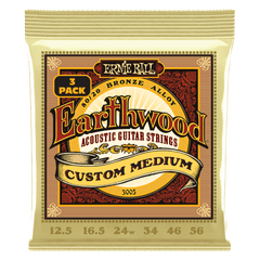 Ernie Ball Acoustic Guitar Strings Ernie Ball 3005 Custom Medium Earthwood 80/20 Bronze Acoustic Guitar Strings 3 Pack - .12.5-.56