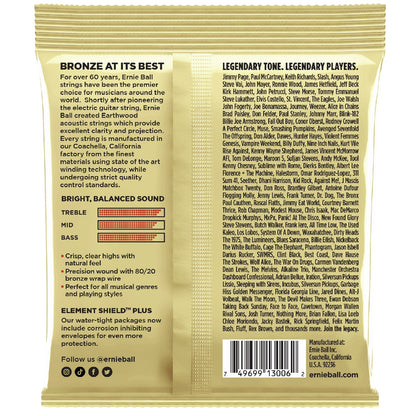 Ernie Ball Acoustic Guitar Strings Ernie Ball 3006 Extra Light Earthwood 80/20 Bronze Acoustic Guitar Strings 3 Pack - .10-.50