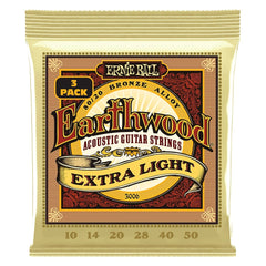 Ernie Ball Acoustic Guitar Strings Ernie Ball 3006 Extra Light Earthwood 80/20 Bronze Acoustic Guitar Strings 3 Pack - .10-.50