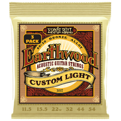 Ernie Ball Acoustic Guitar Strings Ernie Ball 3007 Custom Light Earthwood 80/20 Bronze Acoustic Guitar String 3 Pack - .11.5-.54