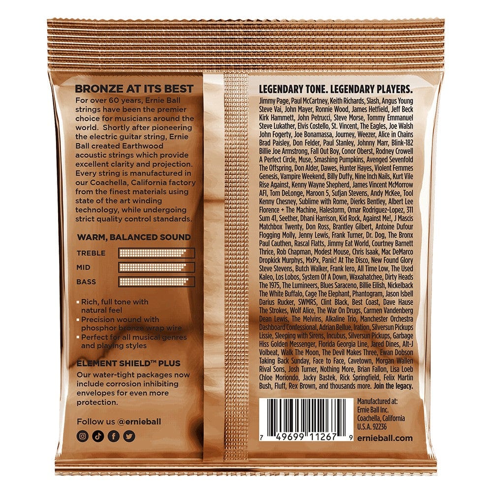 ernie ball acoustic guitar strings ernie ball 3544 medium earthwood phosphor bronze acoustic guitar strings  - .13-.56