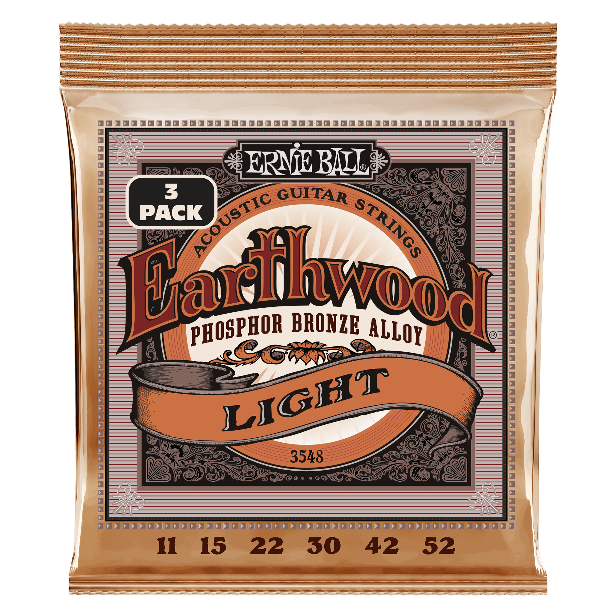 Ernie Ball Acoustic Guitar Strings Ernie Ball 3548 Light Earthwood Phosphor Bronze Acoustic Guitar Strings 3 Pack - .11-.52