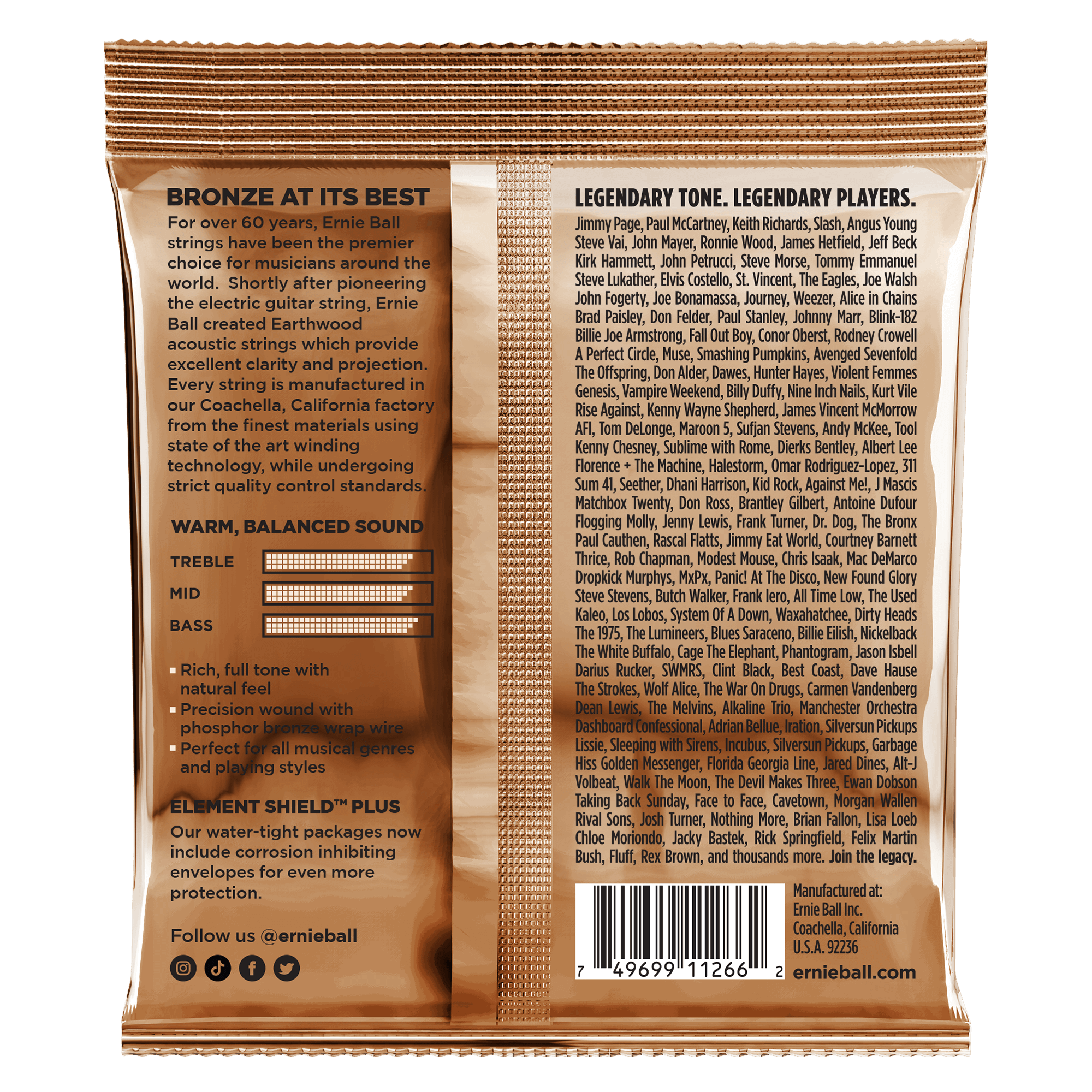 Ernie Ball Acoustic Guitar Strings Ernie Ball 3548 Light Earthwood Phosphor Bronze Acoustic Guitar Strings 3 Pack - .11-.52