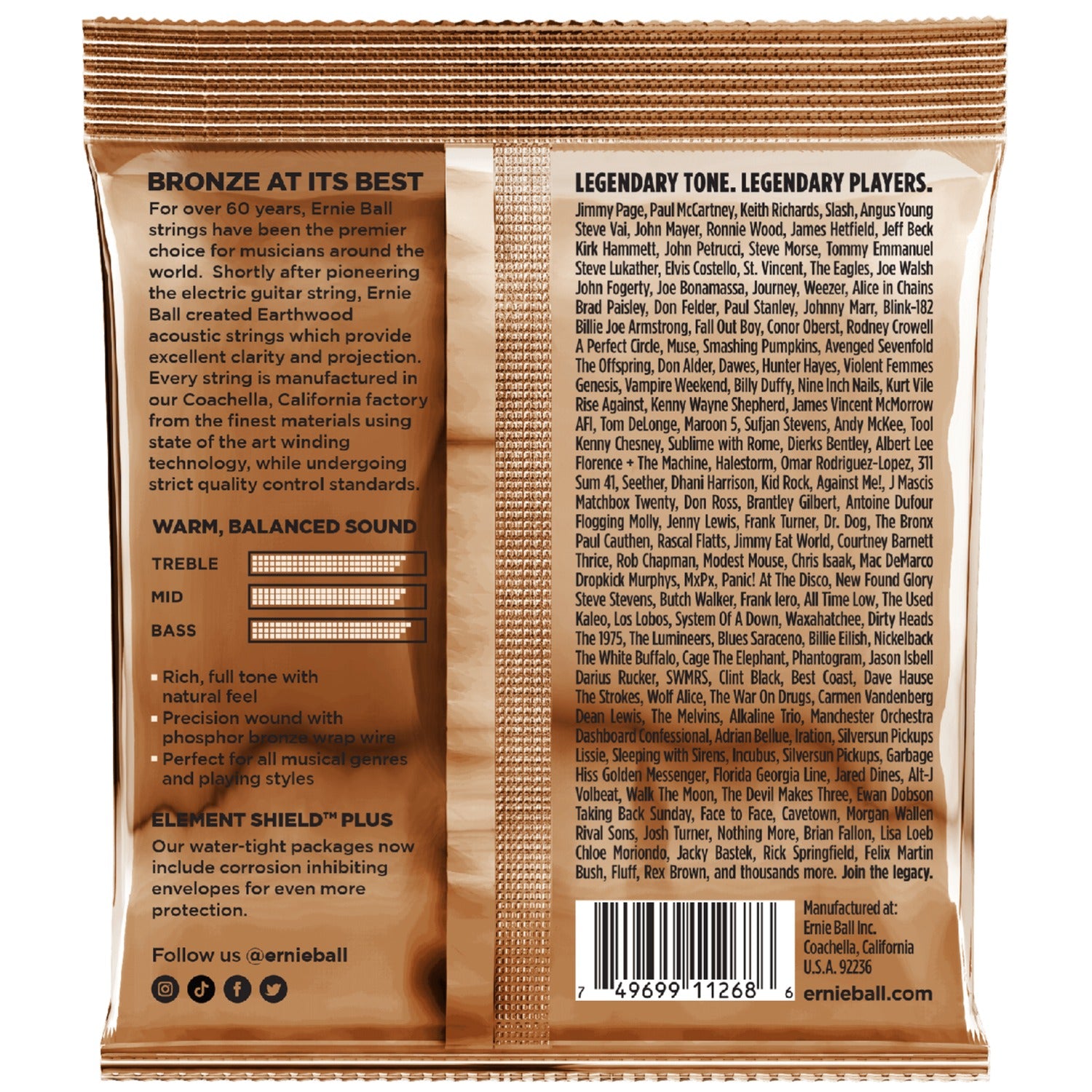 Ernie Ball Acoustic Guitar Strings Ernie Ball 3550 Extra Light Earthwood Phosphor Bronze Acoustic Guitar Strings 3 Pack - .10-.50