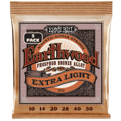 Ernie Ball Acoustic Guitar Strings Ernie Ball 3550 Extra Light Earthwood Phosphor Bronze Acoustic Guitar Strings 3 Pack - .10-.50