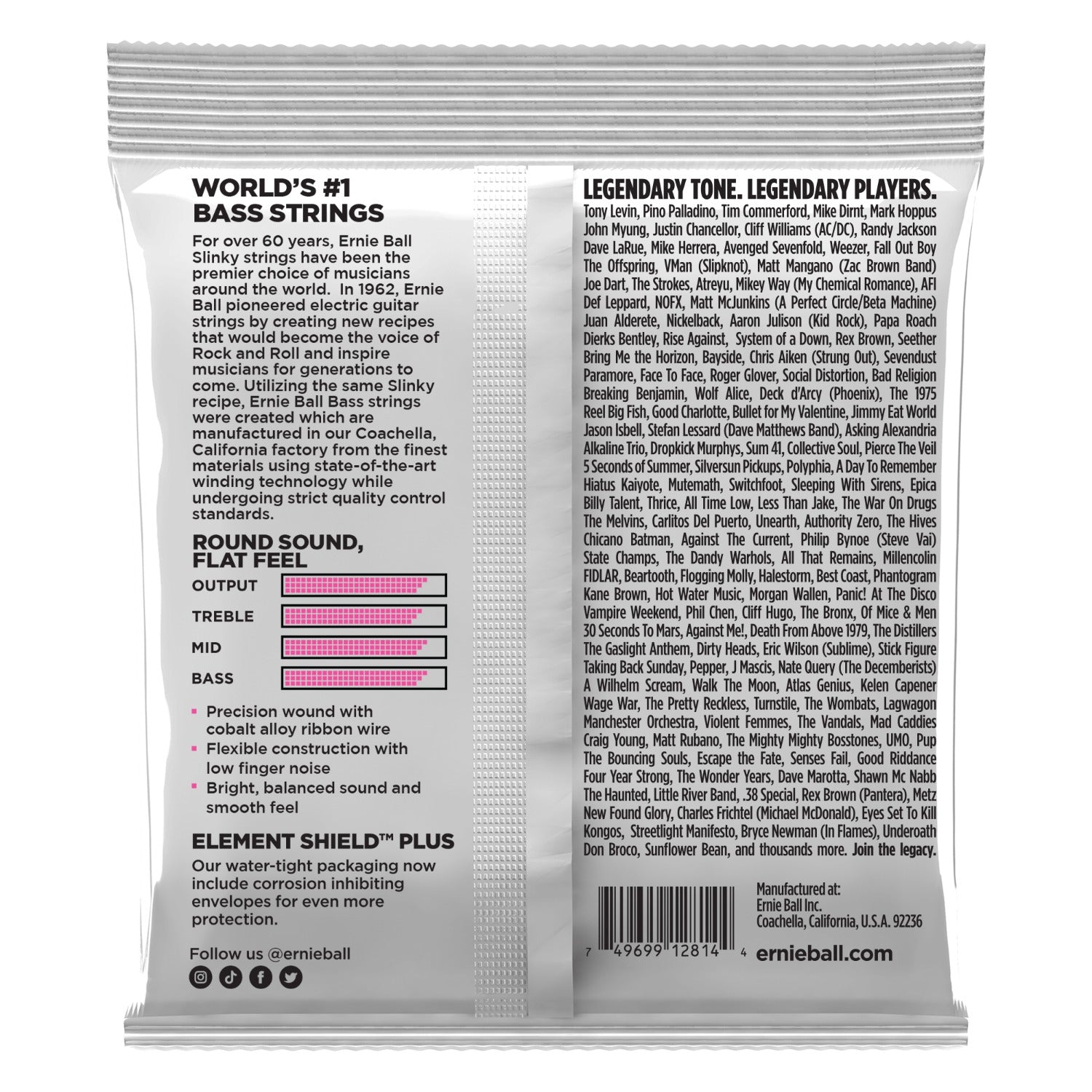 Ernie Ball Bass Guitar Strings 0.045-100 Ernie Ball Super Slinky Flatwound Electric Bass Guitar String