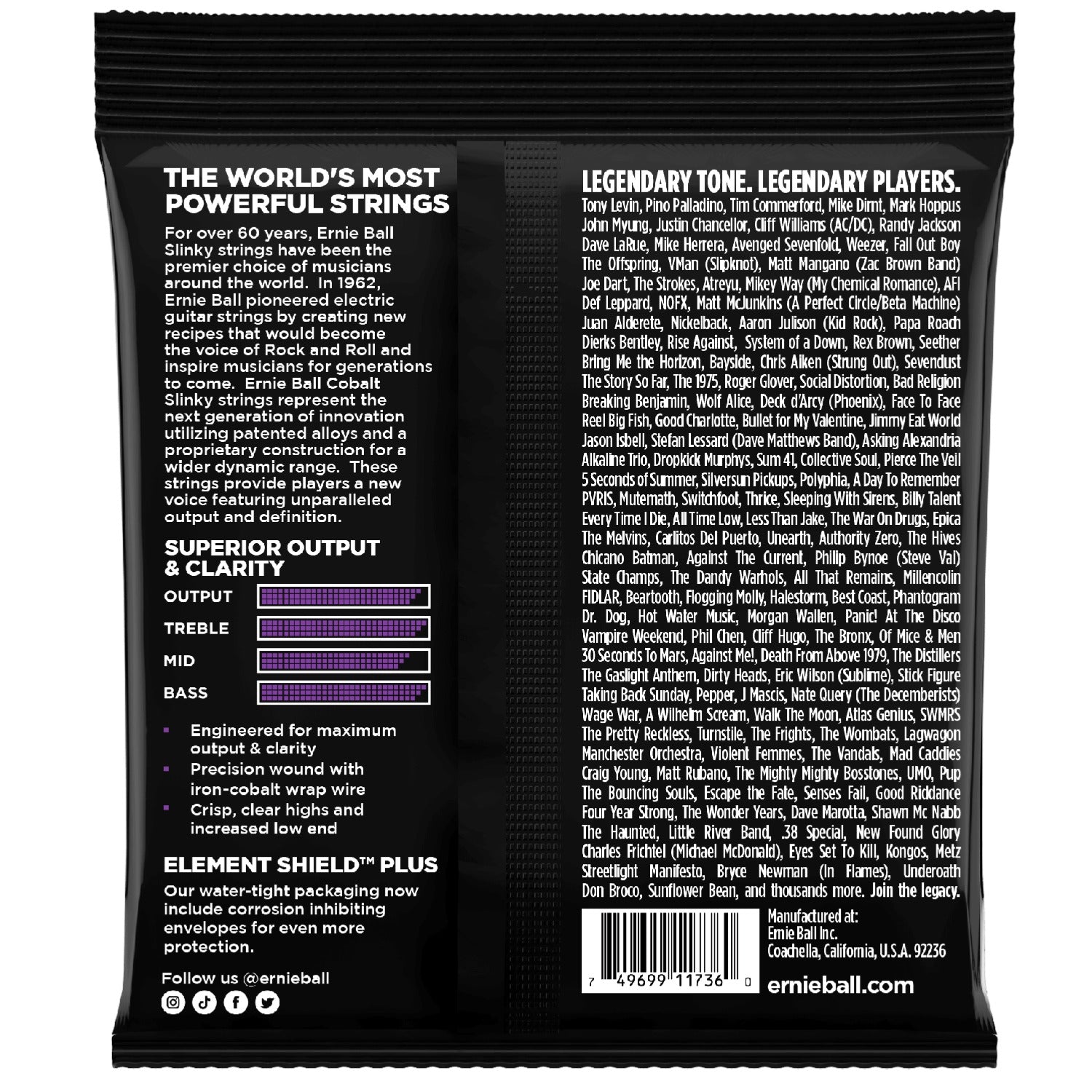 Ernie Ball Bass Guitar Strings Ernie Ball 2738 Power Slinky Cobalt Electric Bass 5 String - 50-135