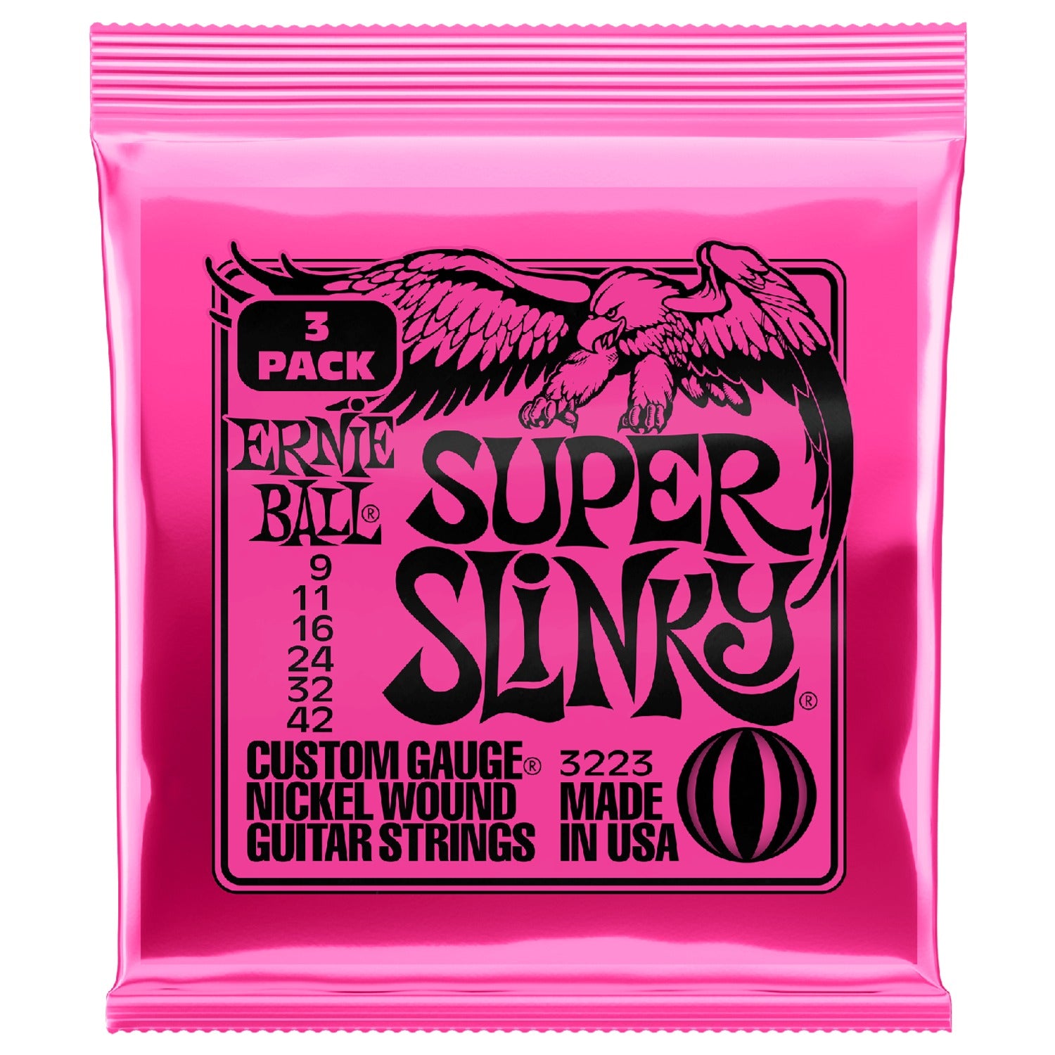 Ernie Ball Electric Guitar Strings .009 - .042 Ernie Ball Super Slinky Nickel Wound Electric Guitar Strings 3 Pack 9-42