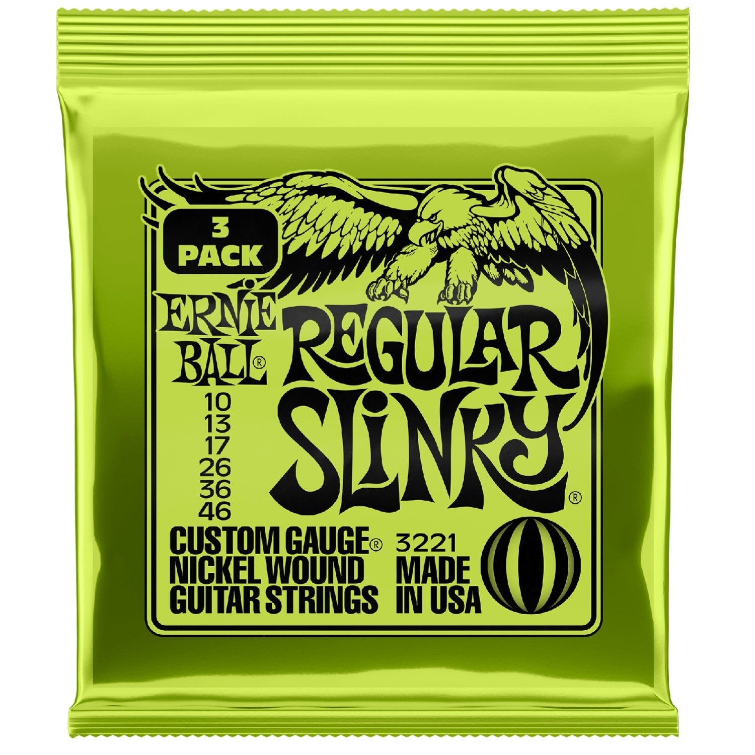 Ernie Ball Electric Guitar Strings .010 - .046 Ernie Ball 3221 Regular Slinky Nickel Wound Electric Guitar Strings 3 Pack 10-46