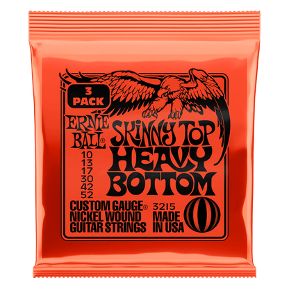 ernie ball electric guitar strings .010 - .052 ernie ball 3215 skinny top heavy bottom slinky nickel wound electric guitar strings 3 pack 10-52   
