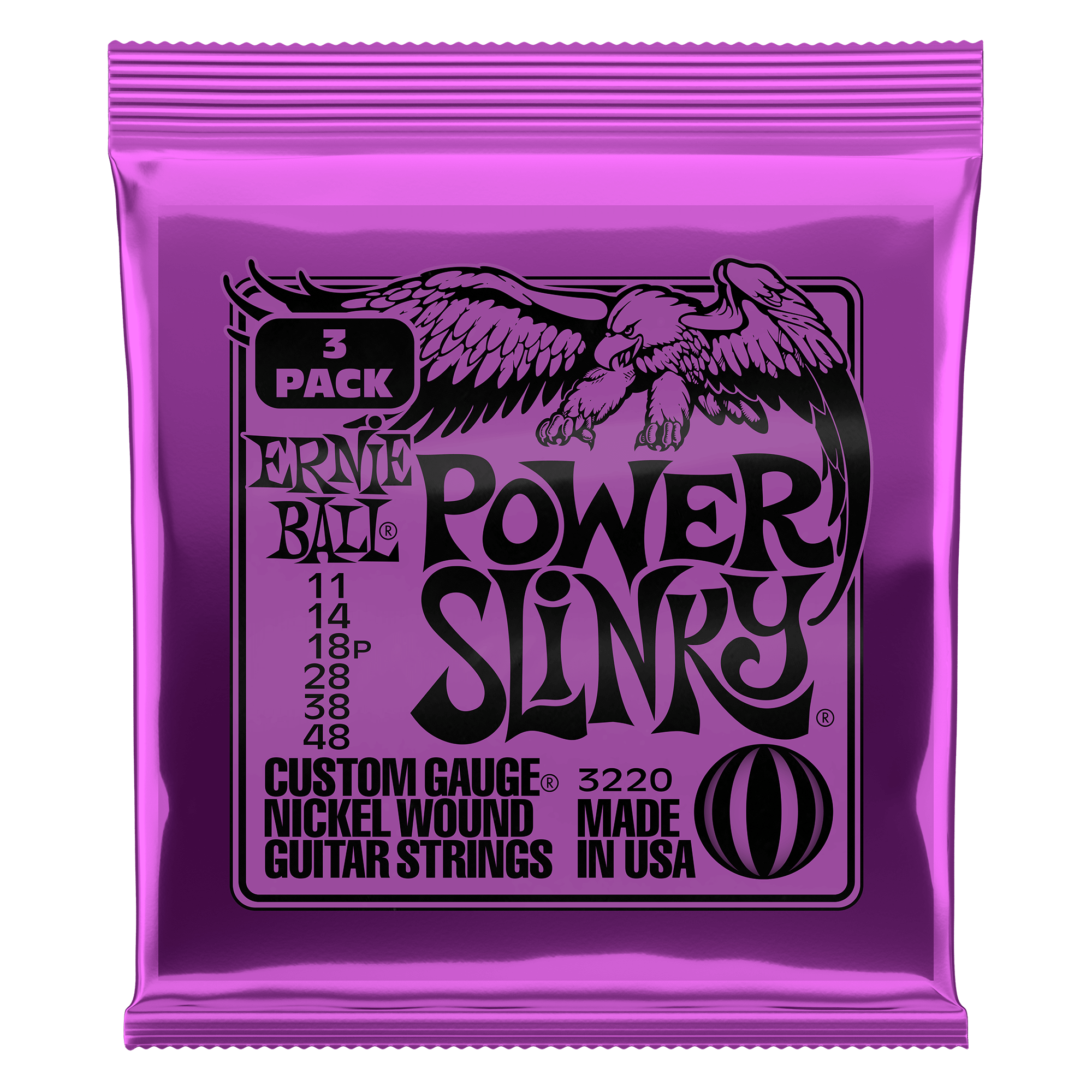 Ernie Ball Electric Guitar Strings .011 - .048 Ernie Ball Power Slinky Nickel Wound Electric Guitar Strings 3 Pack 11-48