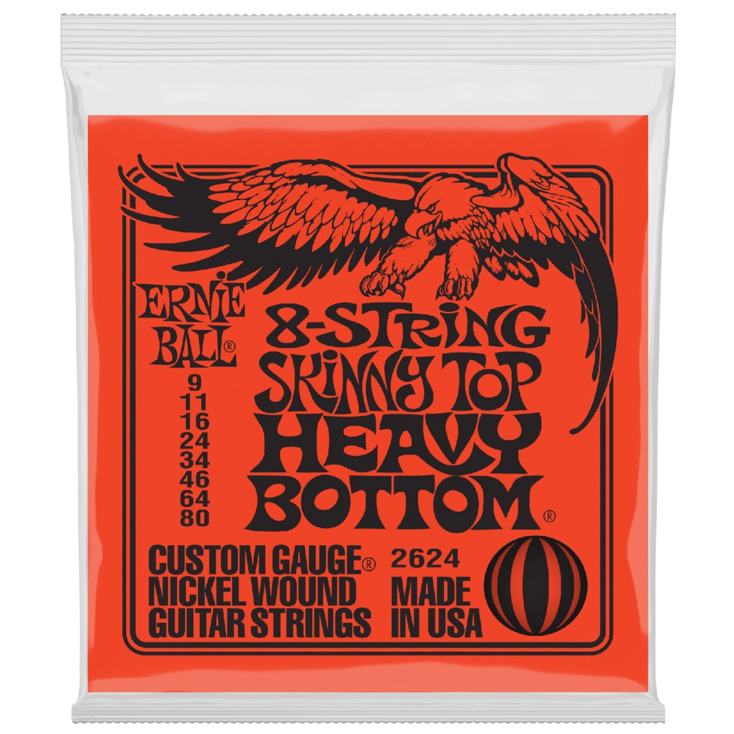 Ernie Ball Electric Guitar Strings Ernie Ball 2624 Skinny Top Heavy Bottom Slinky 8-String Electric Guitar Strings - 9-80