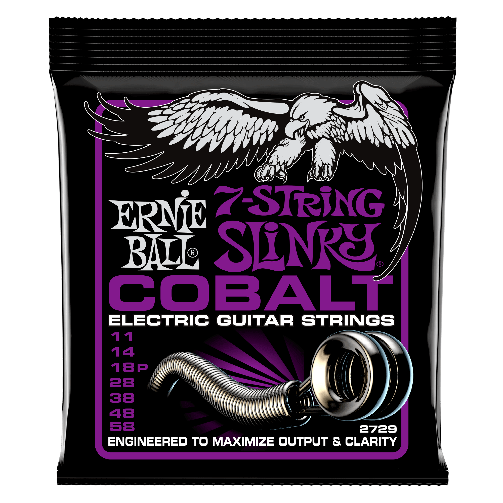 ernie ball electric guitar strings ernie ball 2729 power slinky cobalt 7-string electric guitar strings - 11-58 gauge