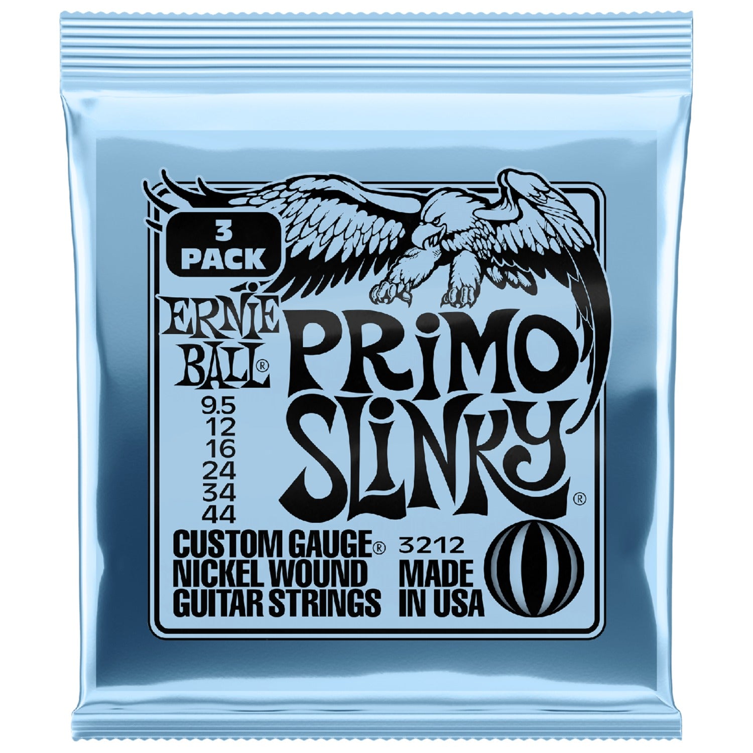 Ernie Ball Electric Guitar Strings Ernie Ball 3212 Primo Slinky Nickel Wound Electric Guitar String 3 Pack - .9.5-.44