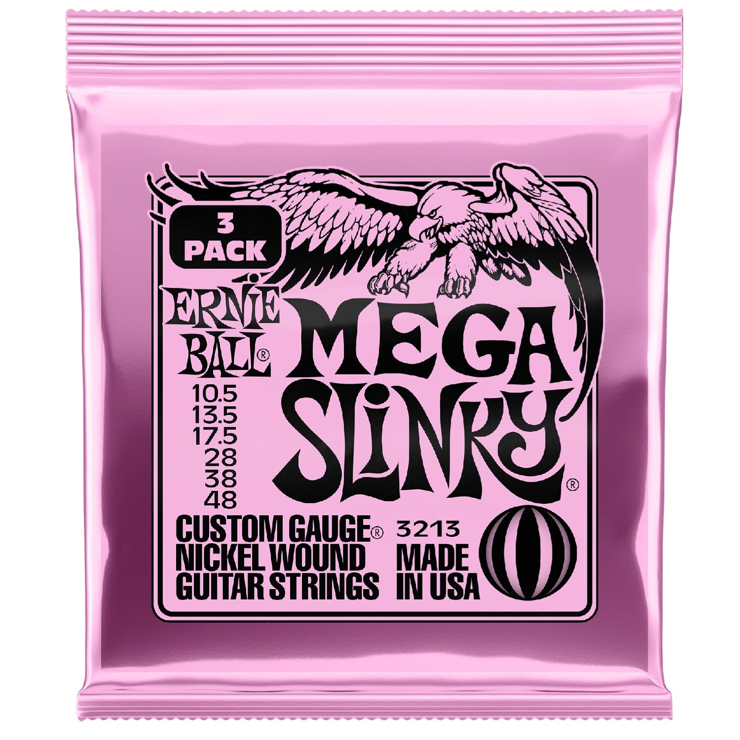 Ernie Ball Electric Guitar Strings Ernie Ball 3213 Mega Slinky Nickel Wound Electric Guitar String 3 Pack - .10.5-.48