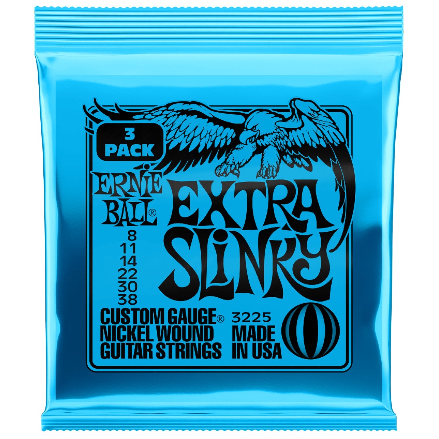 Ernie Ball Electric Guitar Strings Ernie Ball 3225 Extra Slinky Nickel Wound Electric Guitar Strings 3 Pack - .8-.38