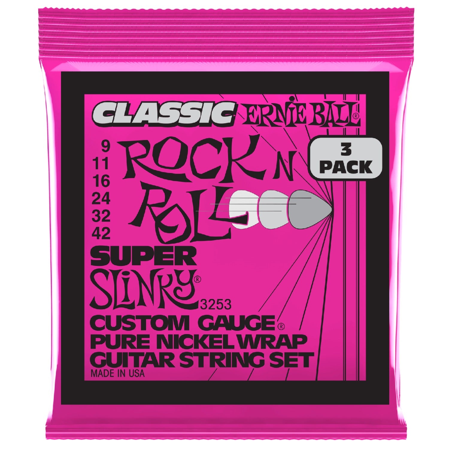 Ernie Ball Electric Guitar Strings Ernie Ball 3253 Super Slinky Classic Pure Nickel Electric Guitar Strings - Pack of 3 - .9-.42