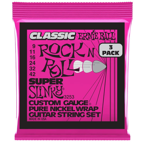 Ernie Ball 3253 Super Slinky Classic Pure Nickel Electric Guitar Strings - Pack of 3 - .9-.42