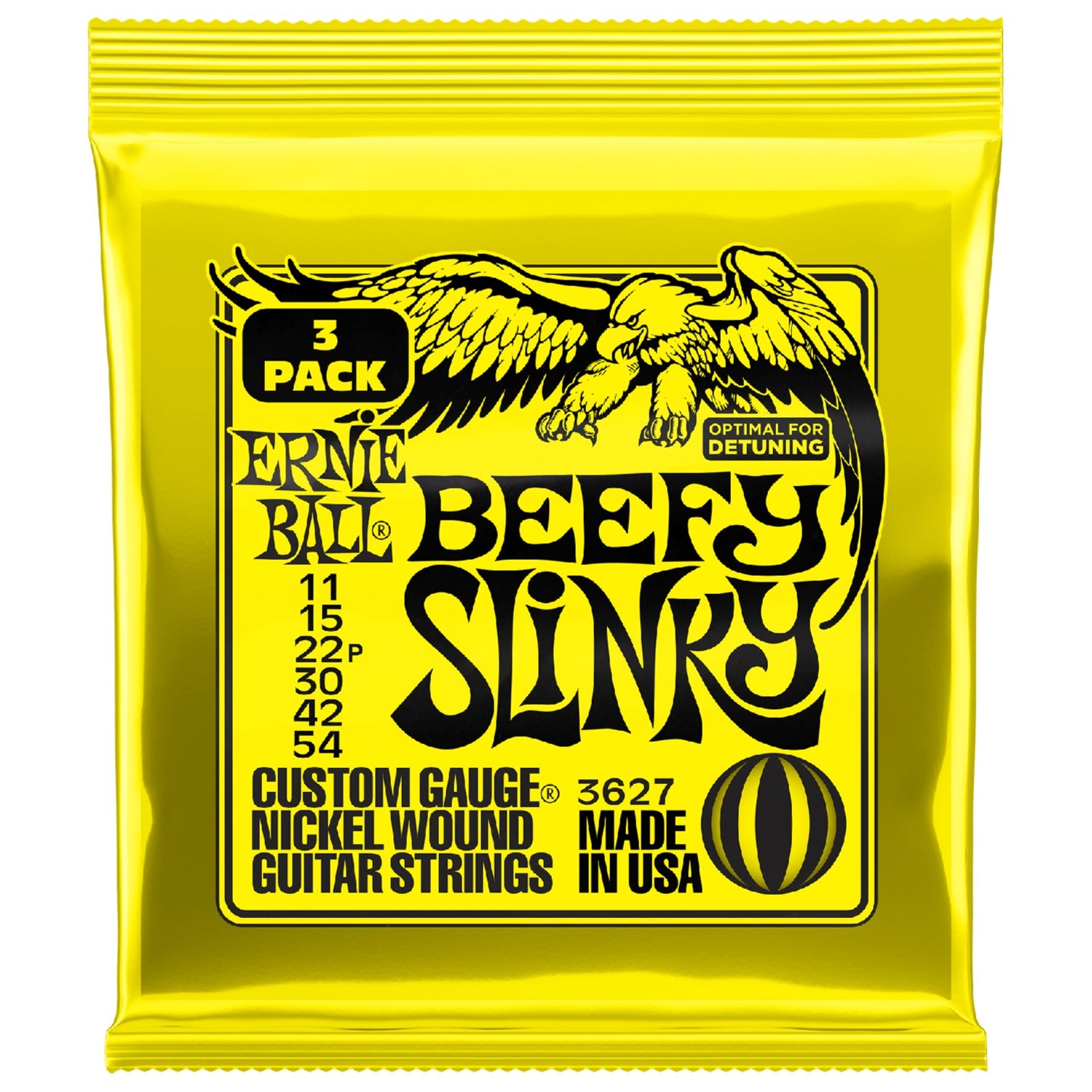 Ernie Ball Electric Guitar Strings Ernie Ball 3627 Beefy Slinky Nickel Wound Electric Guitar Strings Pack of 3 - .11-.54