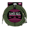 Ernie Ball Guitar Cables Black and Green Ernie Ball 25 Ft Braided Straight-Angle Instrument Cable