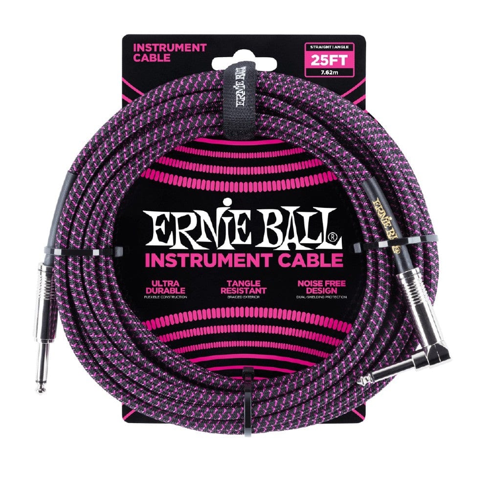 Ernie Ball Guitar Cables Black and Purple Ernie Ball 25 Ft Braided Straight-Angle Instrument Cable