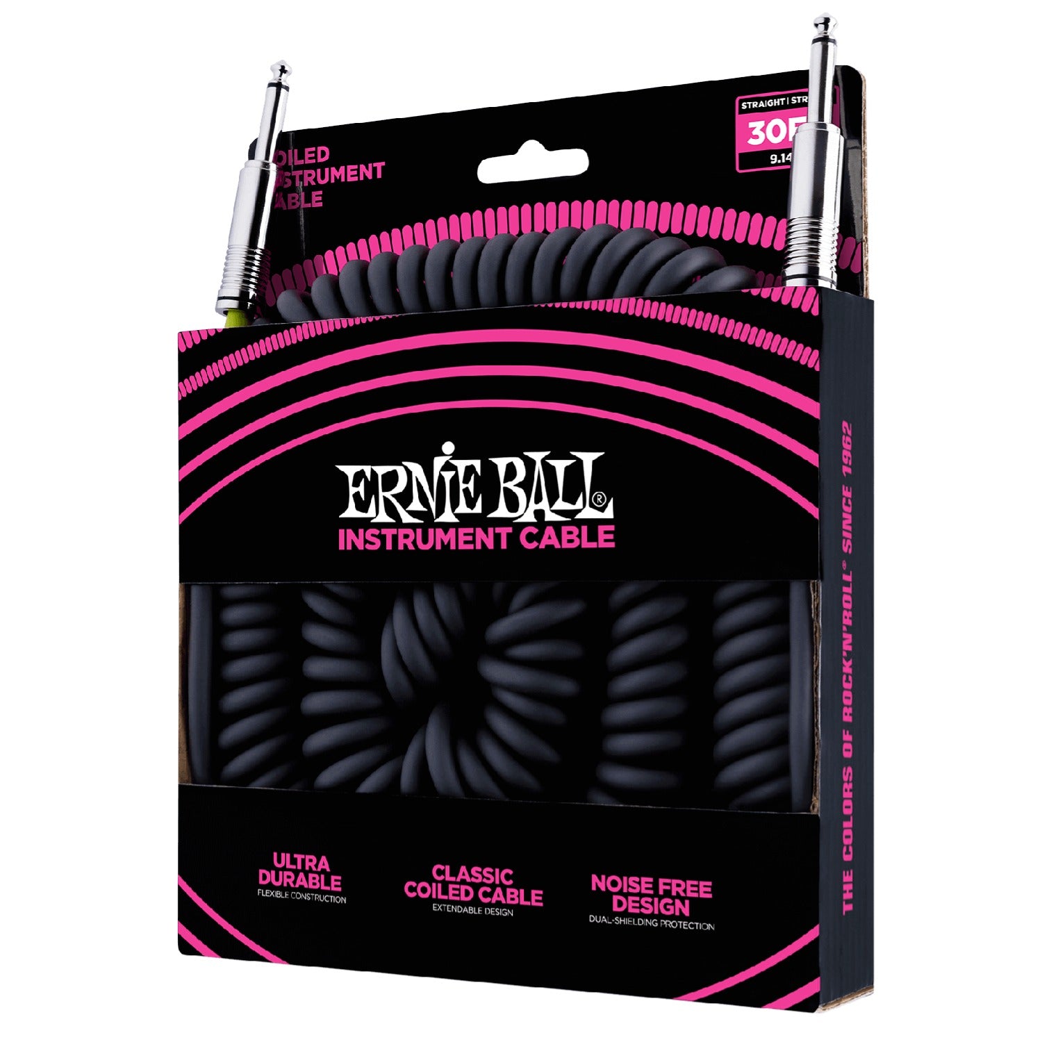 Ernie Ball Guitar Cables Black Ernie Ball Ultradurable 30 Ft Coiled Straight-Straight Instrument Cable
