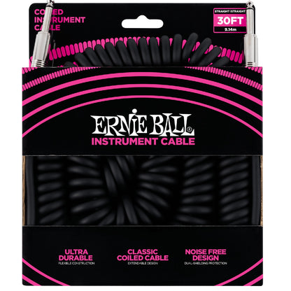 Ernie Ball Guitar Cables Black Ernie Ball Ultradurable 30 Ft Coiled Straight-Straight Instrument Cable
