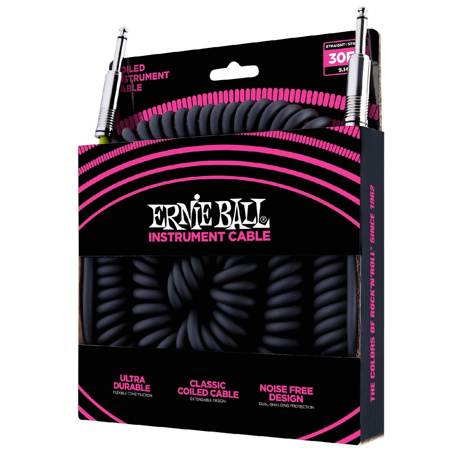 Ernie Ball Guitar Cables Black Ernie Ball Ultradurable 30 Ft Coiled Straight-Straight Instrument Cable
