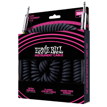 Ernie Ball Guitar Cables Black Ernie Ball Ultradurable 30 Ft Coiled Straight-Straight Instrument Cable