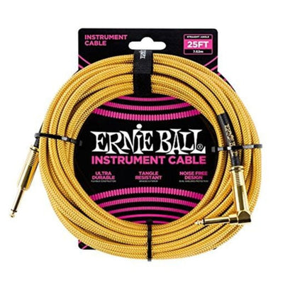 Ernie Ball Guitar Cables Gold Ernie Ball 25 Ft Braided Straight-Angle Instrument Cable