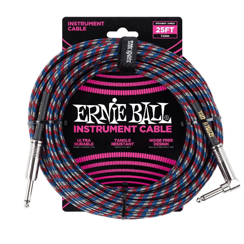 Ernie Ball Guitar Cables Multicolor Ernie Ball 25 Ft Braided Straight-Angle Instrument Cable