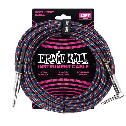 Ernie Ball Guitar Cables Multicolor Ernie Ball 25 Ft Braided Straight-Angle Instrument Cable