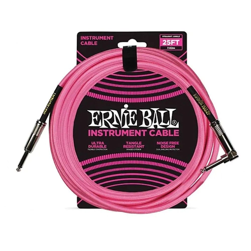 Ernie Ball Guitar Cables Neon Pink Ernie Ball 25 Ft Braided Straight-Angle Instrument Cable
