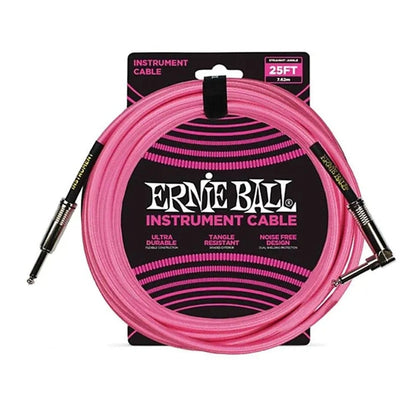 Ernie Ball Guitar Cables Neon Pink Ernie Ball 25 Ft Braided Straight-Angle Instrument Cable