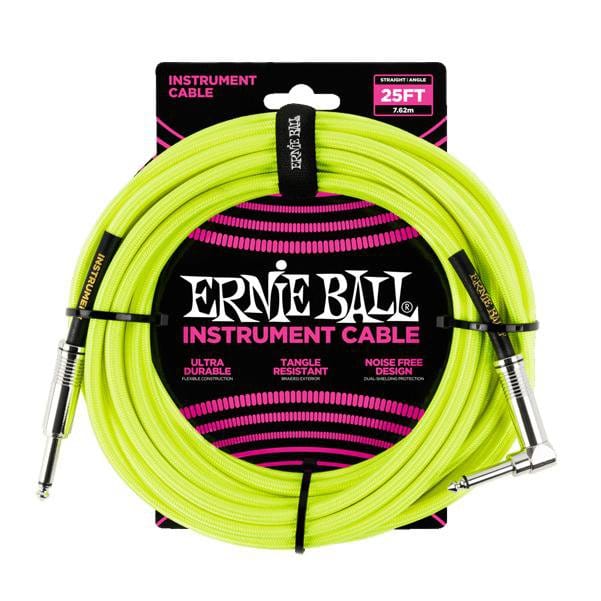 Ernie Ball Guitar Cables Neon Yellow Ernie Ball 25 Ft Braided Straight-Angle Instrument Cable
