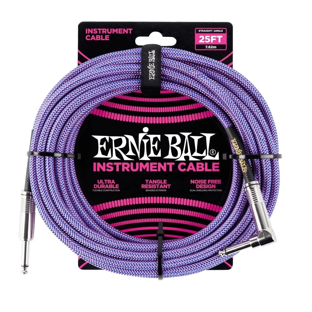 Ernie Ball Guitar Cables Purple Ernie Ball 25 Ft Braided Straight-Angle Instrument Cable