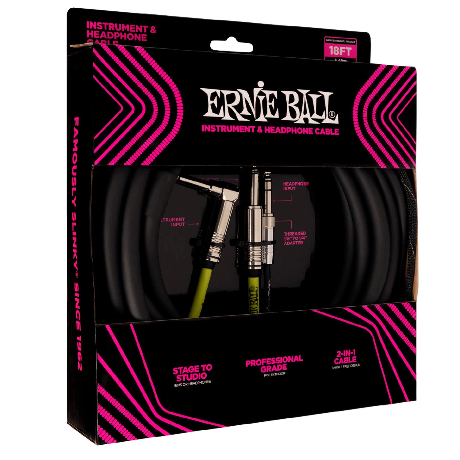 Ernie Ball Instrument Cables 18 ft Ernie Ball Instrument And Headphone Combo Cable