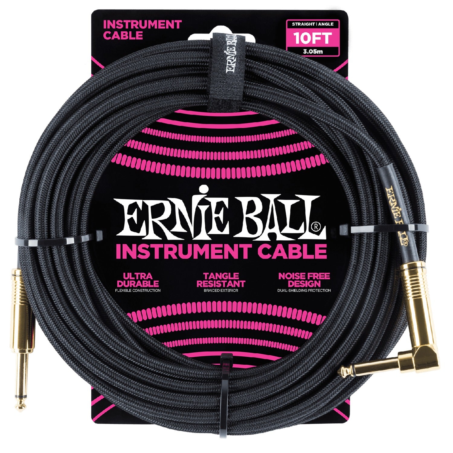 Ernie Ball Instrument Cables Black Ernie Ball 10' Braided Straight Angle Instrument Cable #color_black