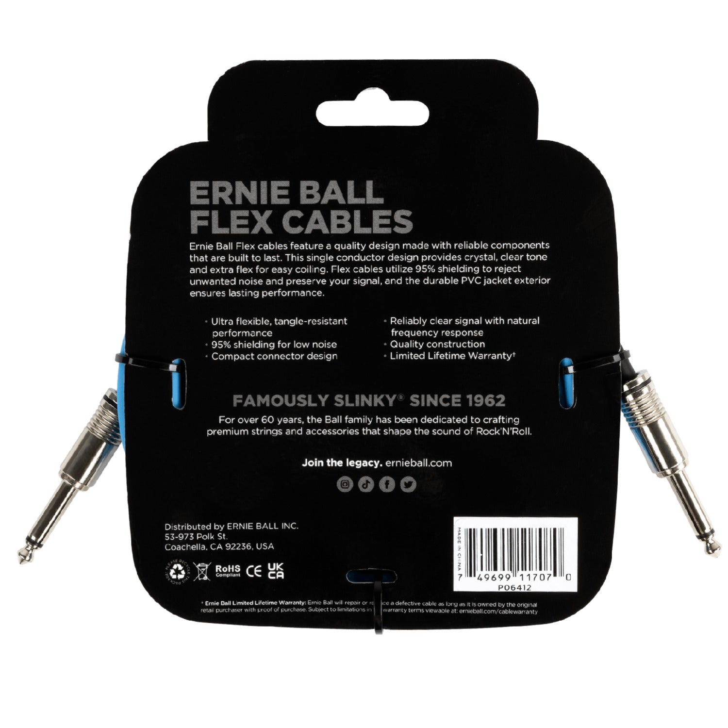 Ernie Ball Instrument Cables Blue Ernie Ball Flex 10 ft Straight to Straight Instrument Cable