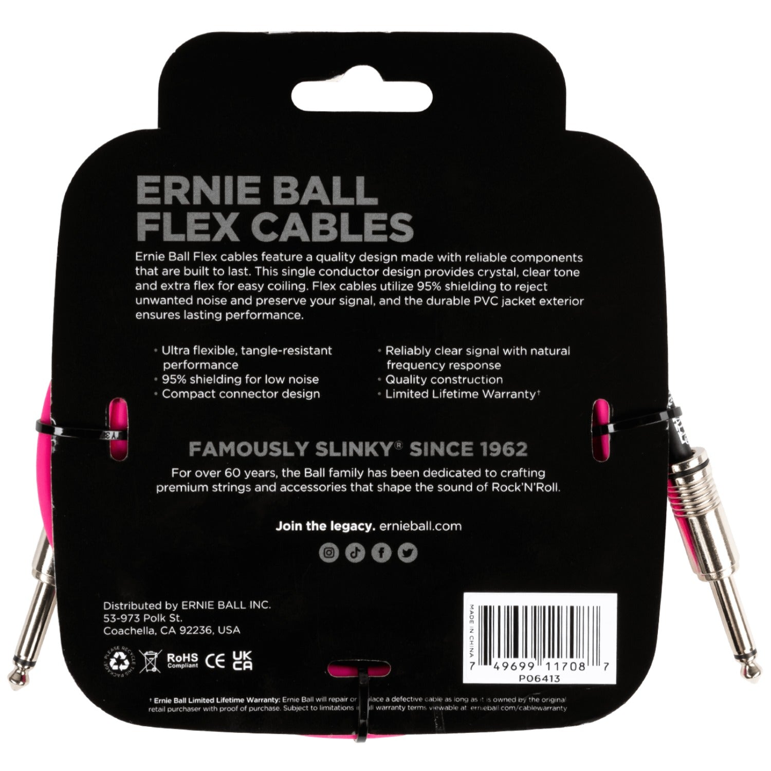 Ernie Ball Instrument Cables Ernie Ball 10FT Flex 1/4" TS Male Straight to Same Instrument Cable
