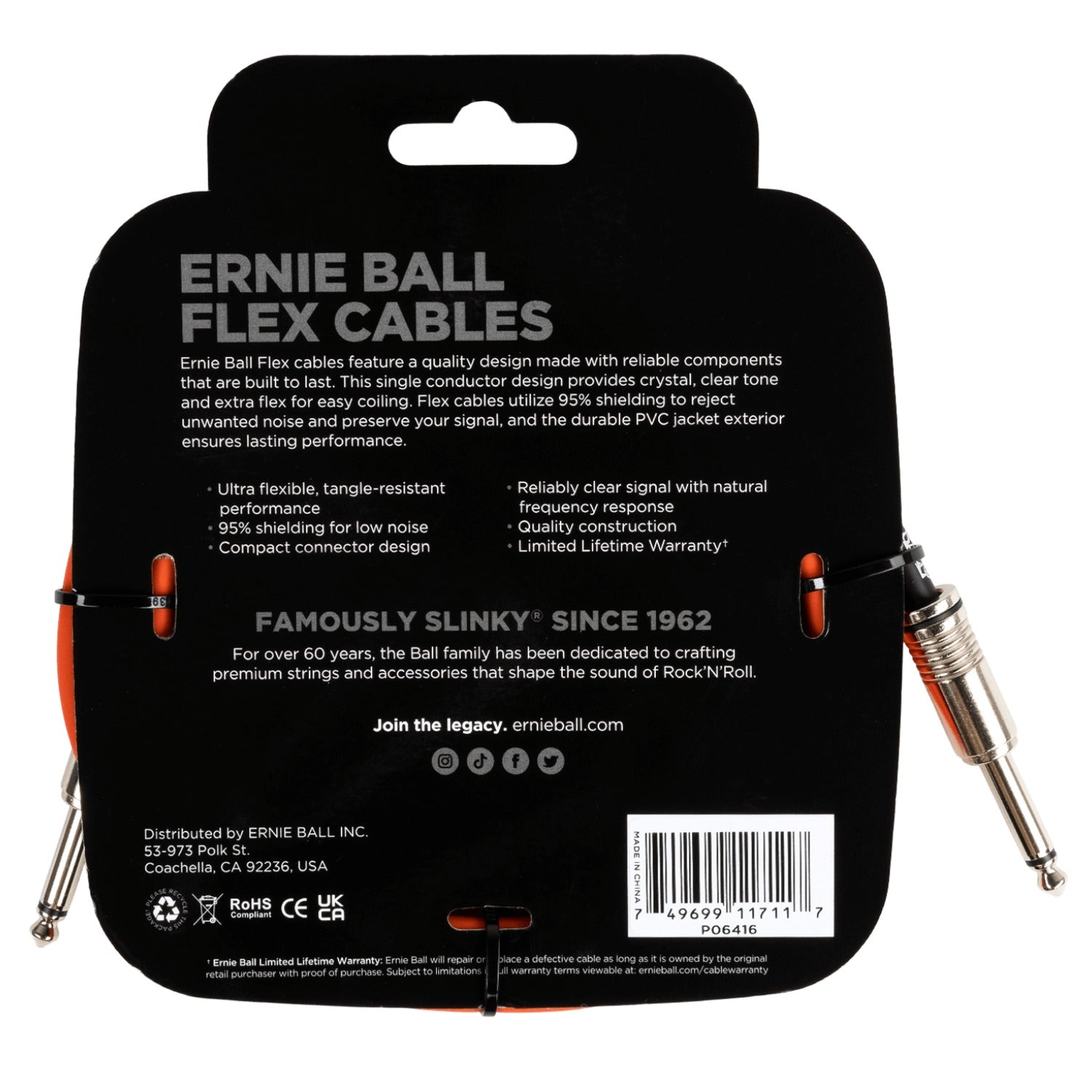 Ernie Ball Instrument Cables Ernie Ball 10FT Flex 1/4" TS Male Straight to Same Instrument Cable