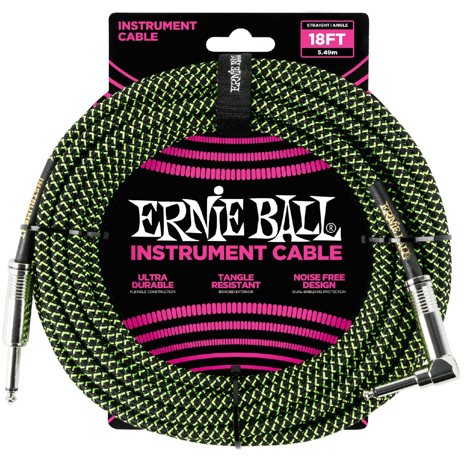 Ernie Ball Instrument Cables Ernie Ball 18' Braided Straight Angle Instrument Cable
