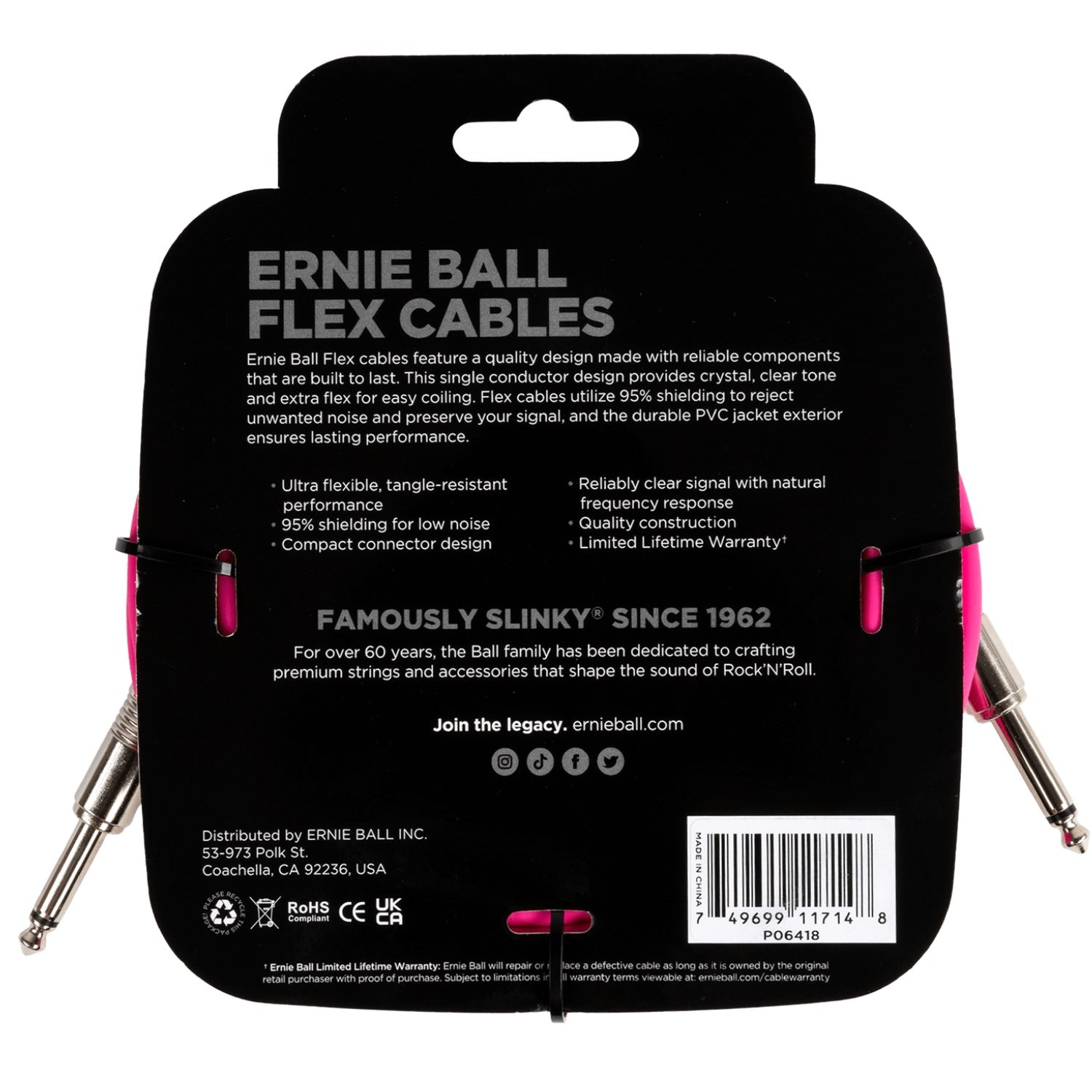 Ernie Ball Instrument Cables Ernie Ball 20ft Flex Straight Instrument Cable