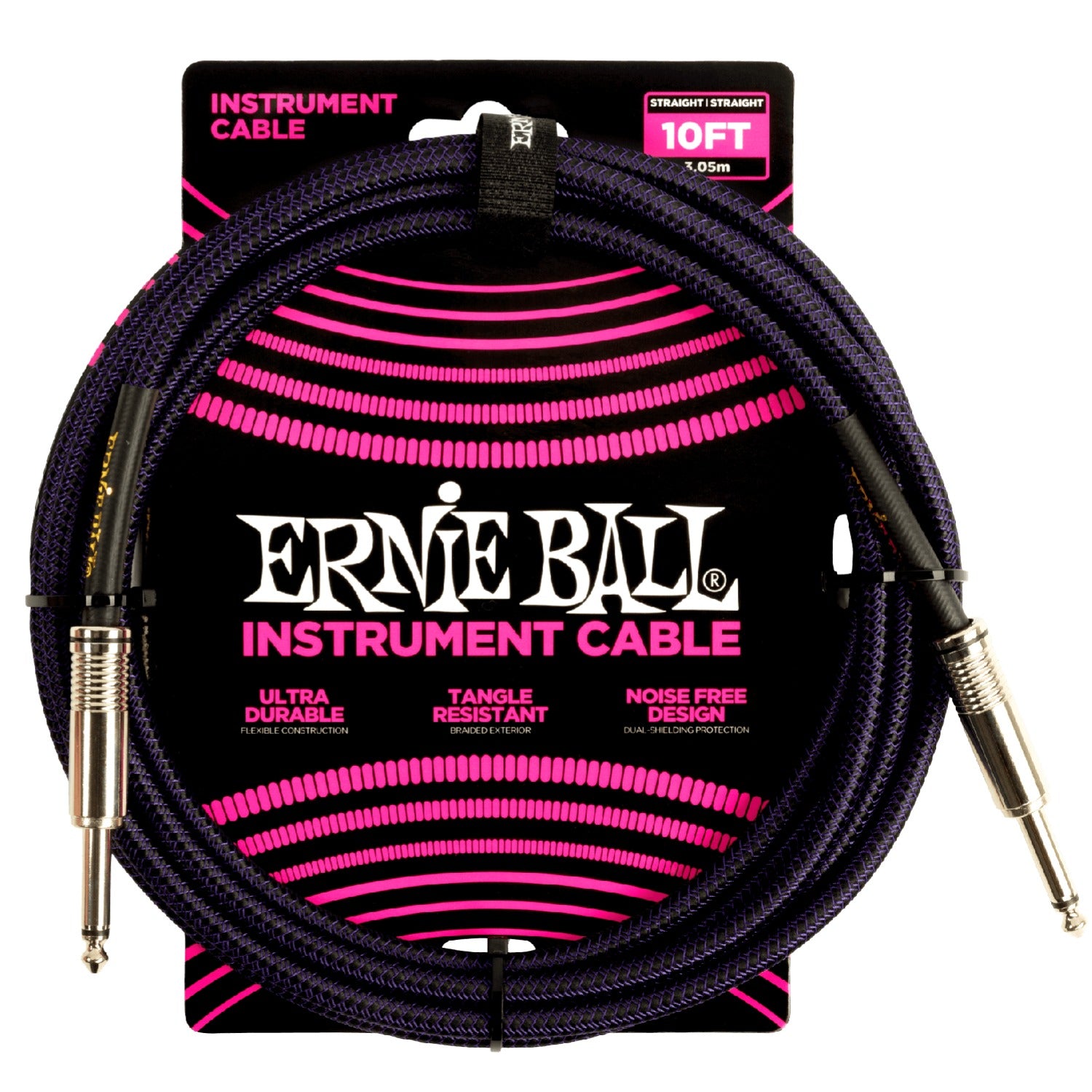 Ernie Ball Instrument Cables Ernie Ball 6393 10ft Braided Straight Instrument Cable - Purple Black