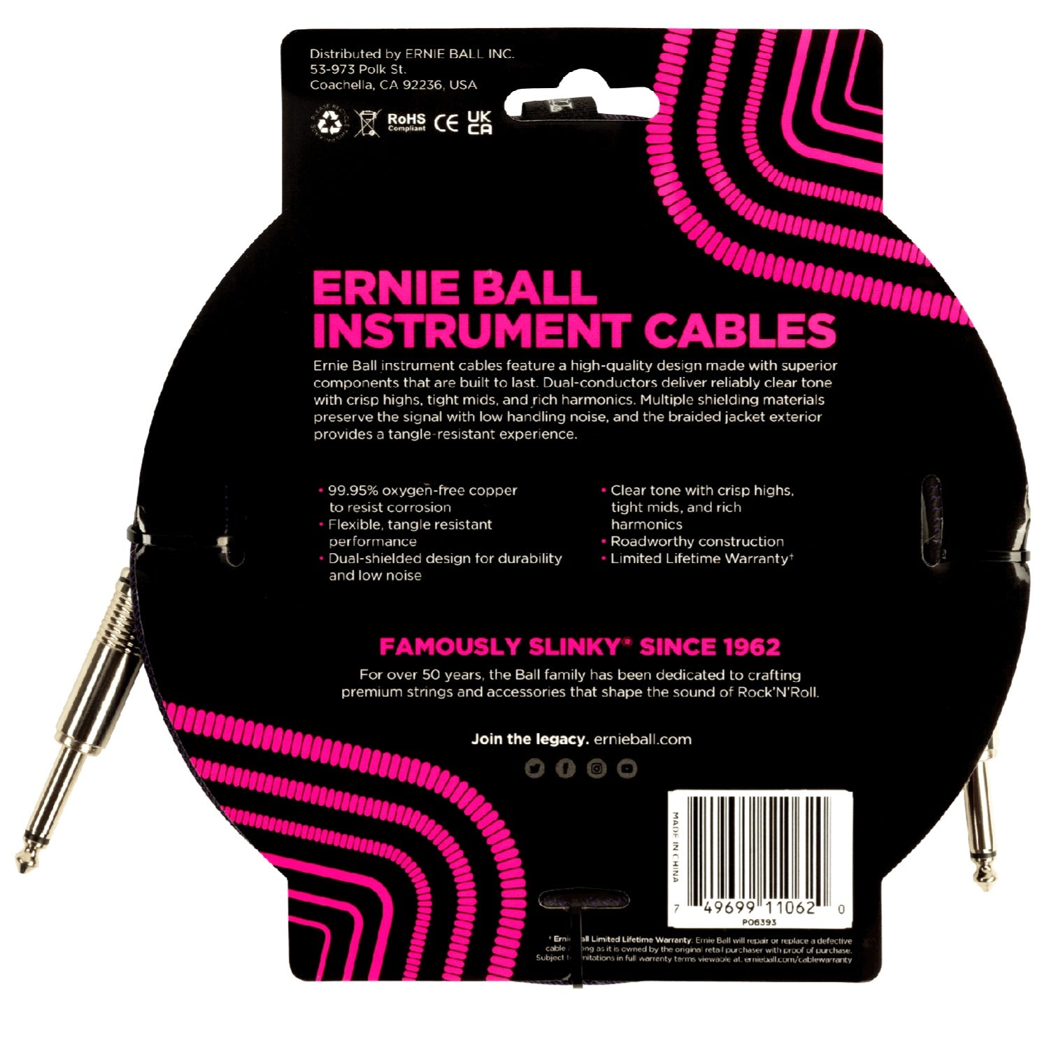 Ernie Ball Instrument Cables Ernie Ball 6393 10ft Braided Straight Instrument Cable - Purple Black